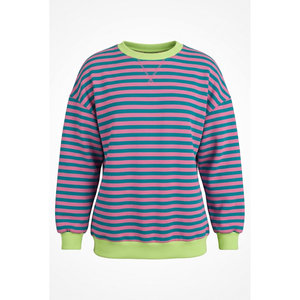 Kissfix Pink Teal Striped Sweatshirt Neon Green Trim Size S EZkf408